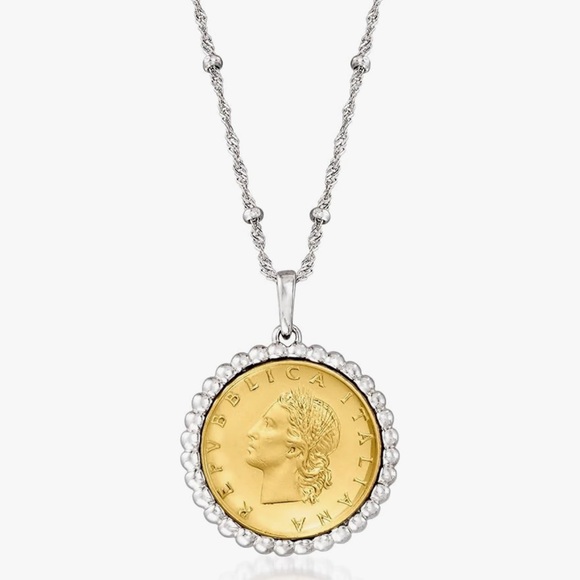 Jewelry - NEW Italian Genuine 20-Lira Coin Pendant Necklace in Sterling Silver. 18 inches